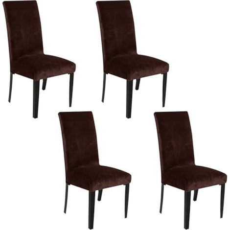 Lot de 4 housses de chaise en velours marron foncé, robustes, amovibles, lavables et réutilisables – Pour salle à manger, banquet, décoration d'intérieur (marron foncé) (1/5)
