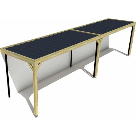 Carport bois • 10m x 2m • adossée • sens largeur • livraison comprise (1/3)