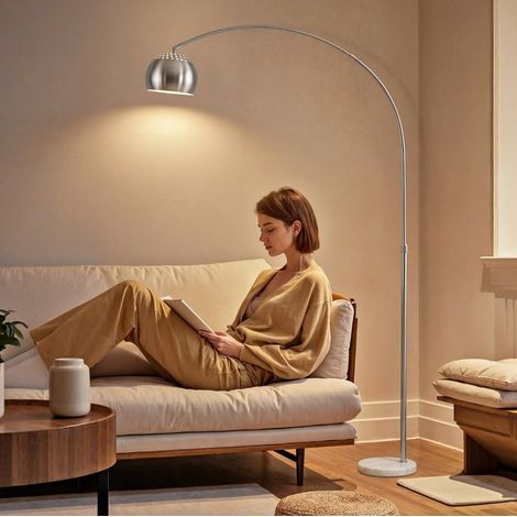 Bogen-Stehleuchte aus Metall mit Marmorsockel, 167 cm, silberfarben OKMYHOME (1/5)