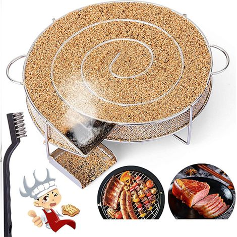 Kaltrauchgenerator, runder Edelstahlgrill zum Räuchern und Grillen, Kalträucherofen für Lachs mit Bürste und Haken. (1/5)