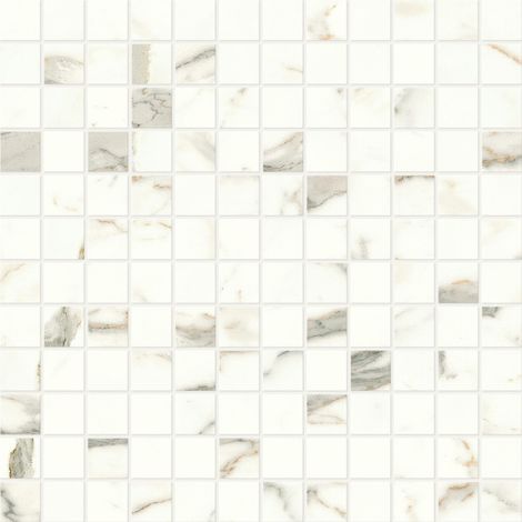Mosaïque effet Marbre Blanc Calacatta Prima 2,3x2,3 cm Quadra 30x30x0,9 cm Brillant Faventa - Sol et mur intérieur (vendu par carton de 0,9 m²) - RO'MA CARRELAGE