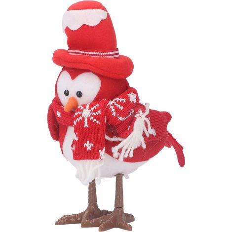 Décoration Oiseau Lumineux LED Figurine en Peluche et Plastique avec Chapeau Rouge Lumière Chaude Jaune pour Étagère (1/5)