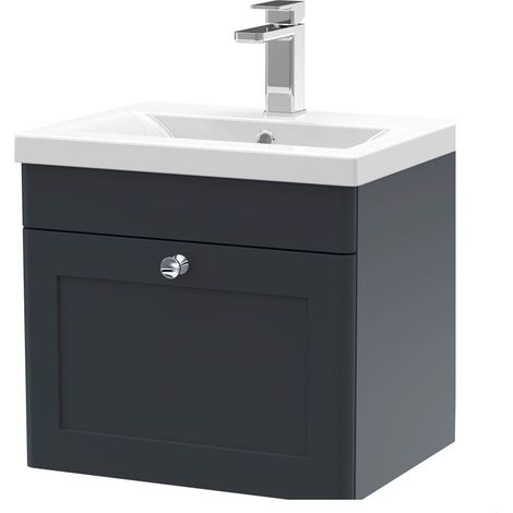 Swynnerton Traditional 1 Drawer Wall Hung Vanity Unit with Mid-Edge Basin, Dark Grey, 500mm (1/4)