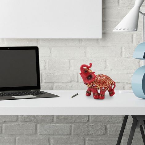 Statue Feng Shui Elephant Lucky Résine Rouge Décor Maison Porte Financé Présent Cadeau (1/5)