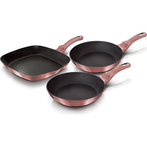 Berlinger Haus I-Rose Set 2 Sartenes y Grill 20-24-28cm Inducción, Aluminio Forjado, Antiadherente Ecológico sin PFOA  Rosa