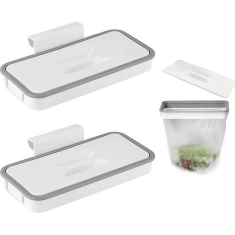 Lot de 2 supports de sac poubelle, accessoires de camping, poubelle suspendue, poubelle pliable, accessoires de cuisine, accessoires de camping, poubelle portable avec couvercle (blanc)
