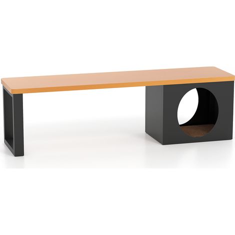 COSTWAY 150 CM Long Outdoor Metal Bench w/ Cat House 3-Person Seating (1/5)