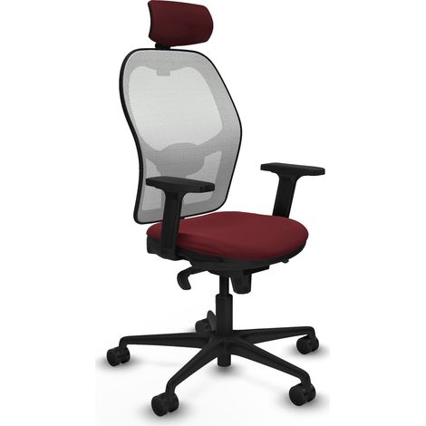 Jorquera sincro malla blanca similpiel granate brazos 2D base nailon cabecero 2D ruedas 65mm nailon (1/5)