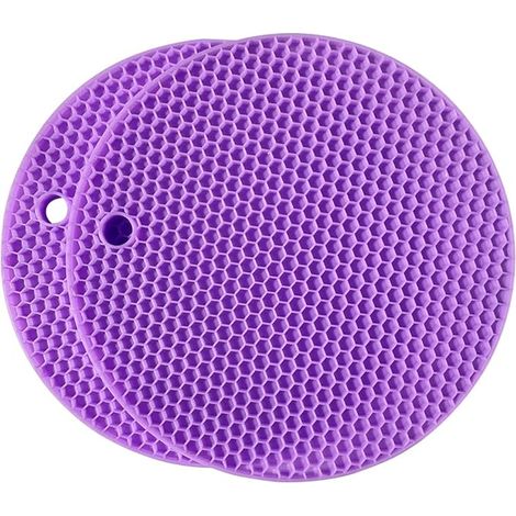 Extra dicke, rutschfeste runde Silikonuntersetzer, 18 cm Durchmesser, 2er-Set (lila) – hitzebeständig und mit Aufhängelöchern, ideal für heiße Pfannen, Arbeitsplatten und den Küchengebrauch. Vielseiti
