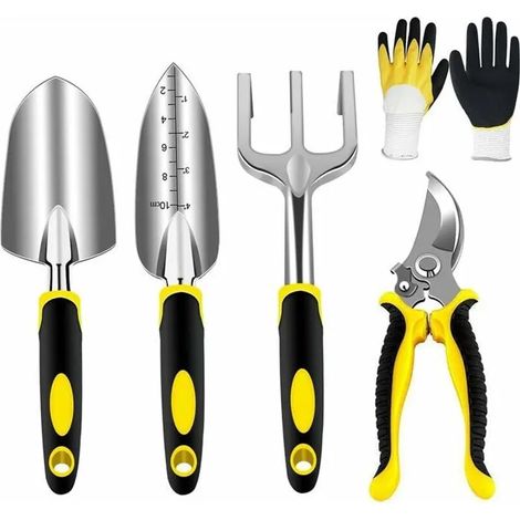 Ensemble Outils de Jardinage, Outils de Jardin en Têtes Robustes Aluminium et Poignées Ergonomiques, Kit de Jardinage avec Sécateur (1/4)