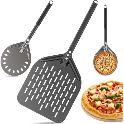 Pelle A Pizza Perforée De 12 Pouces Et La Spatule À Pelle A Pizza De 6 Pouces, Avec Poignée Amovible Sont, Fabriquées En Aluminium Anodisé Dur, Pour Retourner Et Manipuler Les Pizzas Maison (1/5)