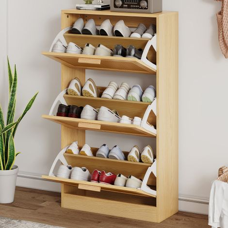 Meuble à chaussures bois et rotin naturel L60/H109,5/P24 cm (1/5)