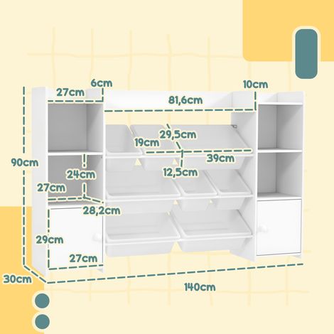 Étagère de rangement pour enfants, idéale pour ranger jouets et livres, avec 8 boîtes amovibles, blanche. (1/5)