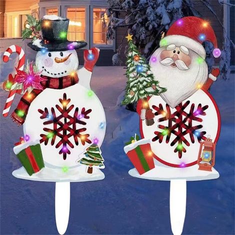 Décoration Lumineuse De Noël En Acrylique - Père Noël Et Bonhomme De Neige - Extérieur Résistant Aux Intempéries - Pour Jardin Cour Balcon - 1 Set (1/5)