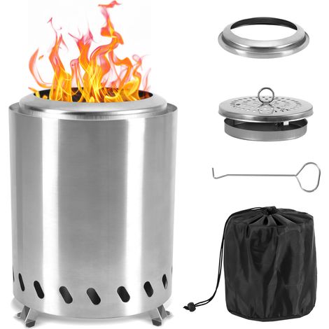 Randaco Tragbare Tischfeuerstelle aus Edelstahl für Camping, mit Standtasche, raucharmem Mini-Außenkamin, Holz- und Pelletbrenner, für Camping, Garten (1/5)