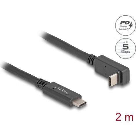 Cable USB 5 Gbps USB Type-Câ¢ macho -Macho acodado hacia  arriba y hacia abajo, de 2 m 4K PD 60 W con E-Marker