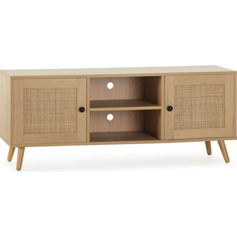 Mueble TV Bella 2 Puertas Color Roble con ratán Natural