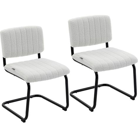 Set de 2 sillas de comedor tipo patín con respaldo alto en poliéster efecto teddy crema MODENUIT (1/4)