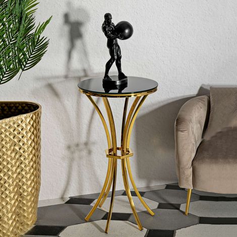 Couchtisch Datelosa, Runde Form, Klare Tischplatte, Struktur aus Glas, 50x50x92h cm Gold (1/5)