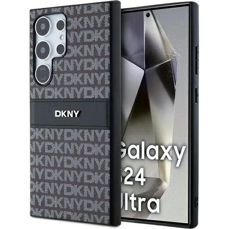 Dkny DKHCS24LPRTHSLK S24 Ultra S928 schwarzes/schwarzes Hartschalenetui aus Leder mit Mono-Streifen und Metalllogo (1/5)