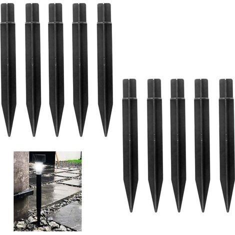 Piquet de Terre,Piquet de Terre renforcé,Lampes Torches solaires, piquets de Jardin,piquets de lumière de Jardin,Support de lumière de Paysage pour marqueurs d'allée de Cour Noir(10 pièces)