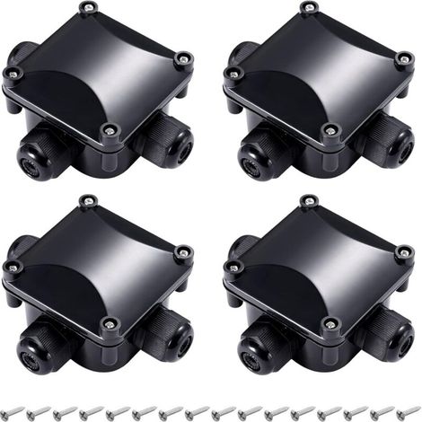 4 x Boîte de jonction étanche IP68 Boîtier de Raccordement 3 Câbles Extérieurs Noir