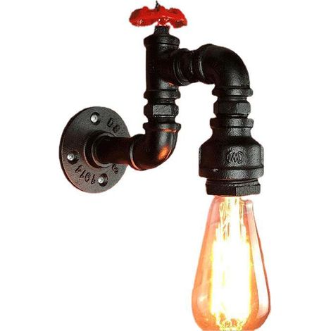 Applique Murale Loft Industriel Tuyau Tube D'eau Rétro en Fer Noir Lustre Lampe Lumières pour Salon Chambre Restaurant (1/4)