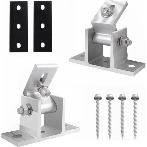 Support Panneau Solaire, Kit Fixation Panneaux Solaires pied Avant Reglable en Aluminium avec vis et Coussinets en Caoutchouc Support Panneaux Photovolta ques (1/5)