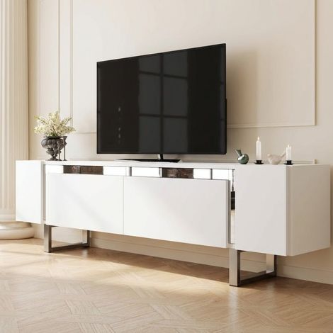 TV-Möbel Weiß Yildiz 180x50x30 - Silberner Rahmen