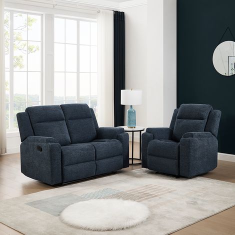 ORKA 1+2 SEATER FABRIC MANUAL RECLINER SOFA SET (Blue) (1/5)