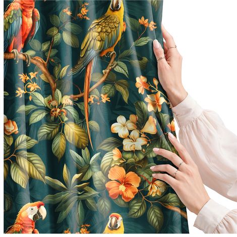 Rideau pour salon, cuisine, chambre, à œillets, 140 x 160 cm, rideaux prêts à poser, motif floral (1/5)
