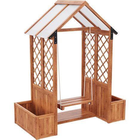 GagaJardinière avec treillis et balancelle, toit en polycarbonate, bois de sapin marron, pour jardin et terrasse (1/5)
