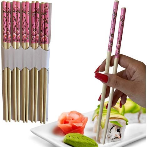 SET DE PALILLOS PARA SUSHI CON FLORES, BAMBÚ, 30 PARES (1/5)