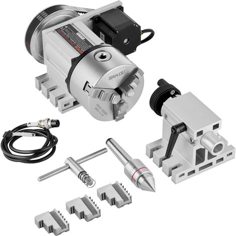 VEVOR Testa Divisoria, Mandrino a 3 Griffe K11-100mm, Divisore 3 Griffe Fresatrice CNC Asse di Rotazione 4° Asse Testa Indicizzatrice, Altezza Centrale 65mm Contropunta MT2 Rapporto Trasmissione 6:1 (1/5)