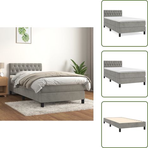 Boxspringbett mit Matratze Hellgrau 90x200 cm Samt - Boxspringbett - Samtbett - Doppelbett - Bett Mit Kopfteil - Hellgraues Bett (1/5)