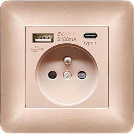 Prise murale USB Type C, port de charge, alimentation électrique domestique, prise standard UE AC 110-250 V 16 A (rose) (1/5)