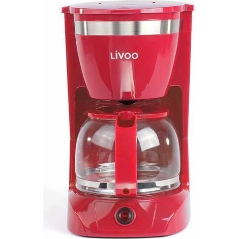 Cafetière électrique LIVOO DOD163R - finition Rouge, capacité de 1.25L / 12 tasses, Verseuse en verre avec système anti-gouttes