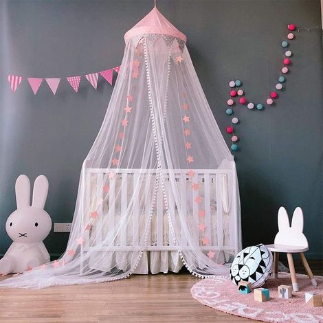 Moustiquaire, Baldaquin de Lit Moustiquaire Rideau pour Bébé Enfant avec étoiles lumineux Ciel de lit Filet, Princesse Tente de Lit Décoration -Rose (1/5)