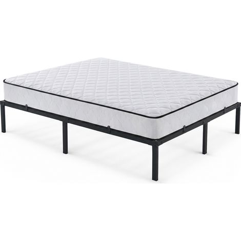 Lit en métal 140x190 cm avec Matelas Lit d'appoint pliant avec Cadre en Métal et Sommier à Lattes Noir 9 Pieds 20 Latters (1/5)