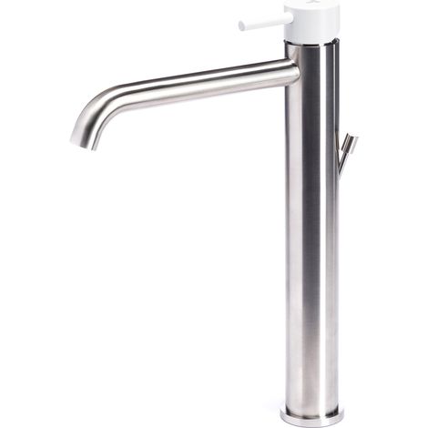 Rubinetto Miscelatore Monocomando Lavabo Alto in Acciaio Inox Maniglia Neve (1/2)