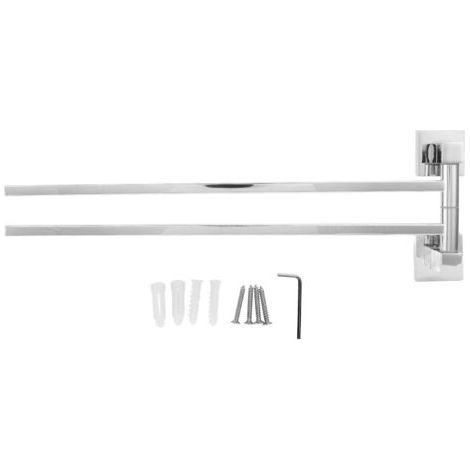 SABIR Porte-serviettes en acier inoxydable, support rotatif à 180 ° pour peignoir et salle de bain, 2 barres (1/5)
