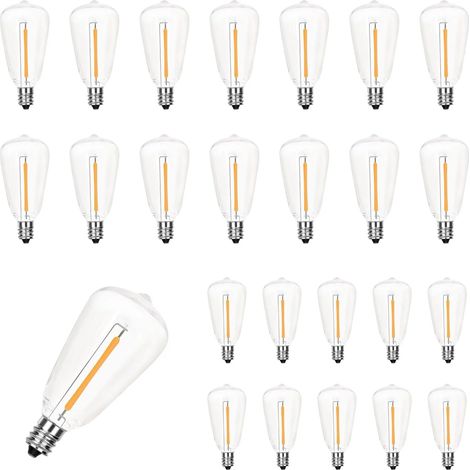 Lot de 25 ampoules Edison, ampoules de rechange LED transparentes ST38 compatibles avec culot C7 E12, 0,6 W, ampoules vintage dimmables étanches pour veilleuse intérieure/extérieure et guirlandes lumi