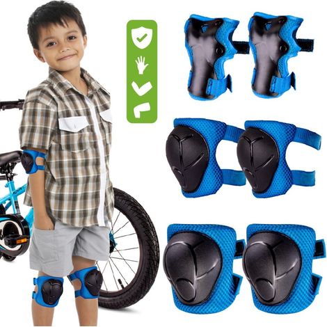 Protectores de rodilla, codo y muñeca para bicicleta, patinete y patines. Talla L, color azul. Sun Baby.