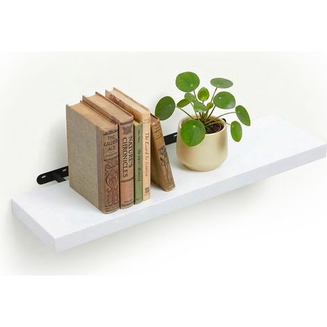 Relaxdays estantería pared 4 x 100 x 23 cm, madera/metal, libros y decoración, salón/recibidor/cocina, blanco