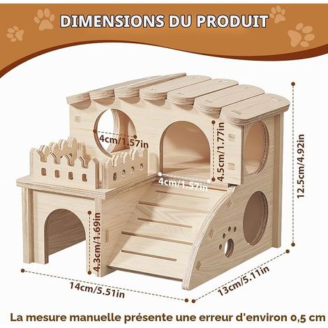 Maison Hamster, Cachette Souterraine en Bois pour Hamster Cabane Cochon D'inde, Maison Cachette en Bois avec Terrier, pour Hamsters Nains, Gerbilles et Rongeurs (1/2)