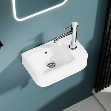 DILECI - Vasque lave-mains murale sortie droite compacte en céramique blanche (3724,5cm) BRUNO (1/5)