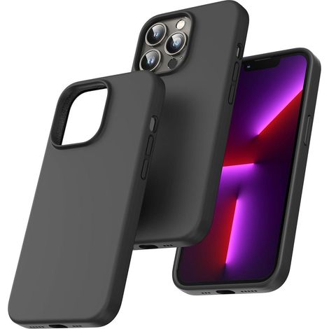 iPhone 13 Pro Hülle Silikon stoßfest kratzfest schwarz kabelloses Laden (1/5)