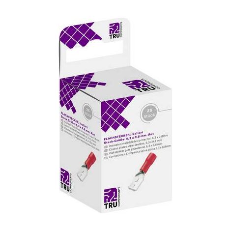 TRU COMPONENTS T1904C042 Assortiment de cosses à languette mâles Largeur d'accouplement: 6.30 mm Épaisseur de contact: 0.80 mm 180 ° partiellement Q709672 (1/3)