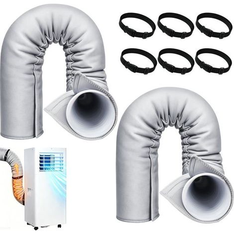 2pcs Gaine isolante – – Isolation thermique 3 couches avec 6 sangles – pour climatiseur portable – Gris 150x53cm (1/5)