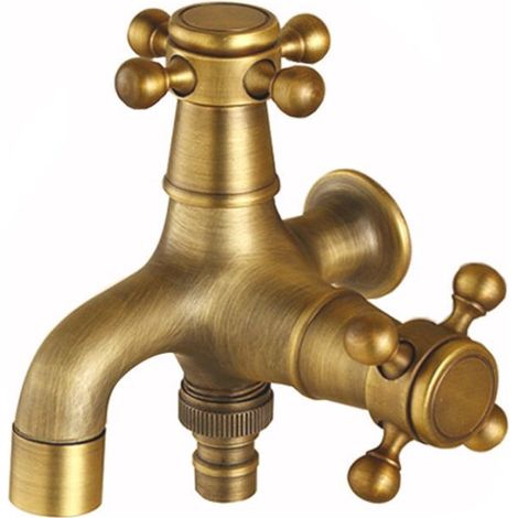 Robinet Antique Style européen à double usage vadrouille robinet de piscine salle de bain mural extérieur jardin robinet en laiton Vintage (1/4)